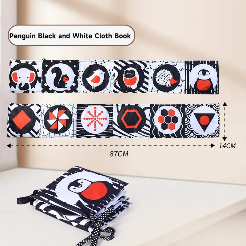 Livre Tissu Bébé – Contraste Noir et Blanc pour Éveil Visuel